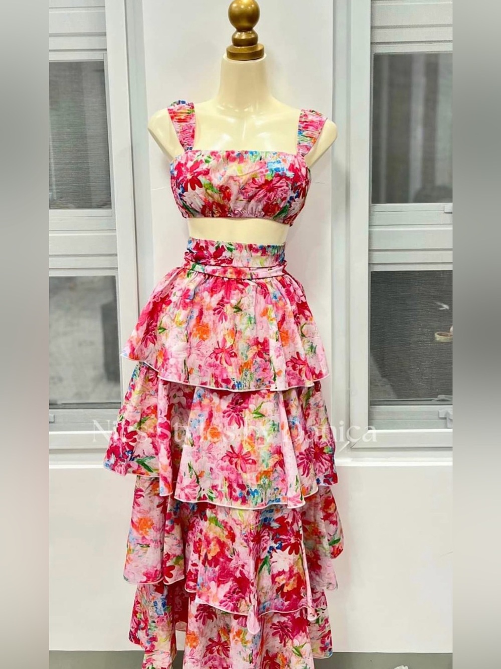 Pink Multi Floral Tiered Maxi Skirt